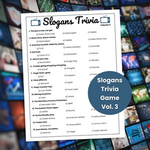 Slogans Trivia Game Vol. 3, TV Commercial Trivia, Trivia Game for Kids and Adults, Trivia Night, Family Game Night, Family Reunion Games