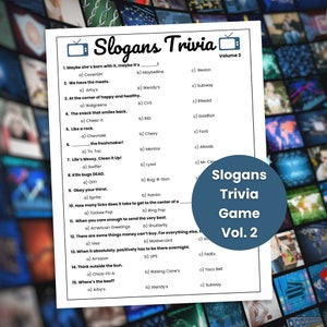 Slogans Trivia Game Vol. 2, TV Commercial Trivia, Trivia Game for Kids and Adults, Trivia Night, Family Game Night, Group Games
