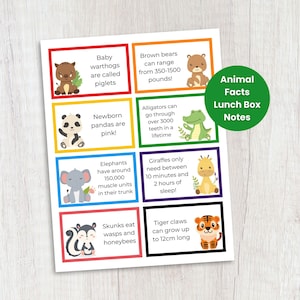 Faits intéressants sur les animaux Notes de boîte à lunch, notes de boîte à lunch pour les enfants imprimables, cartes de boîte à lunch modifiables, idées de repas scolaires