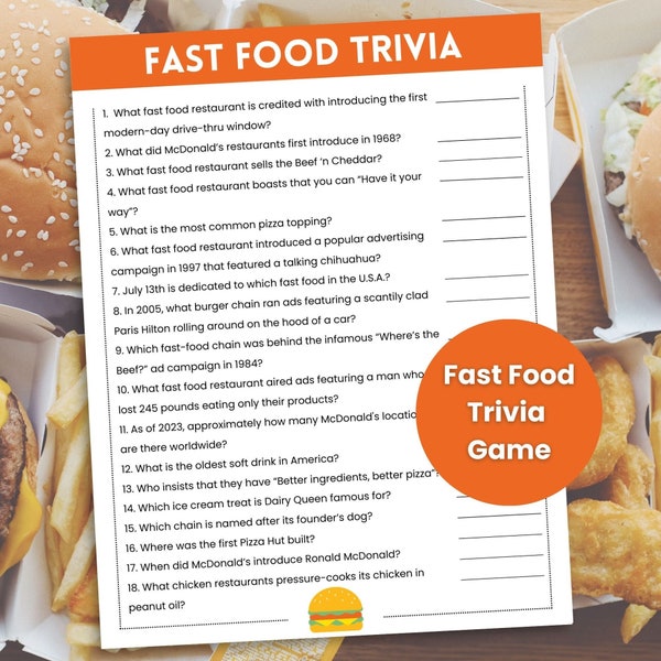 Fast Food Trivia Printable - Etsy