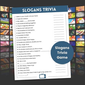 Slogans Trivia Game, TV Commercial Trivia, Trivia Game for Kids and Adults, Trivia Night, Family Game Night, Group Games, Pub Trivia