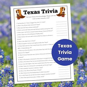Texas Trivia Game, States Trivia, US States Trivia, Texas Game, Trivia Game for Kids and Adults, Trivia Night, Family Game Night