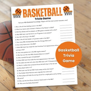 Basketball Trivia Game, Basketball Printable Game, Sports Trivia, Basketball Party Game, Trivia Questions, Trivia Game for Kids and Adults