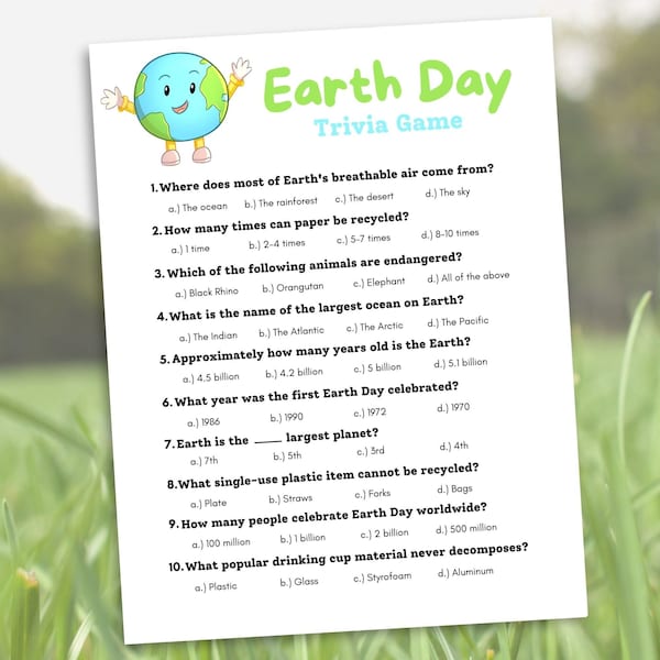 Earth Day Trivia Game for Kids, Earth Day Classroom Activity, Earth Day Party Game, Save Our Planet