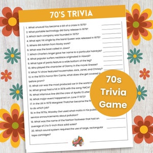70s Trivia Game 70s Theme Party Game Decades Trivia 1970s Trivia