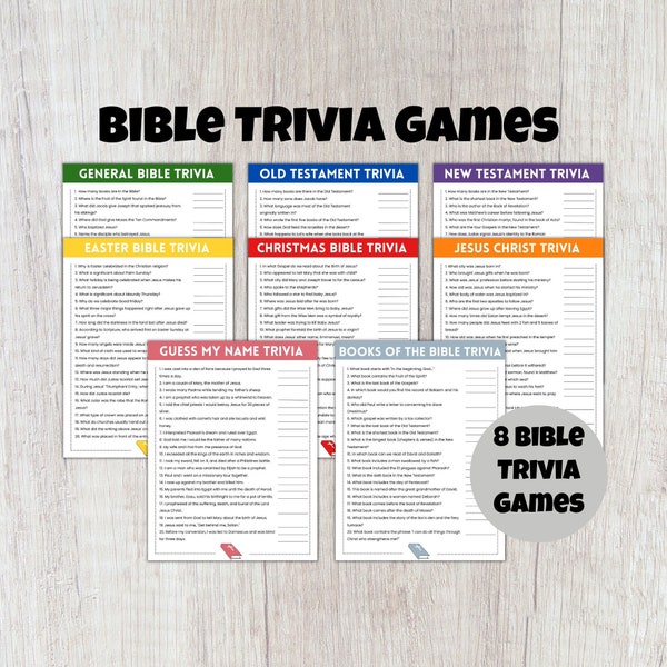 Bible Trivia Games Bundle, New Testament Trivia, Old Testament Trivia, Bible Games for Adults and Kids, Church Games, Trivia Questions