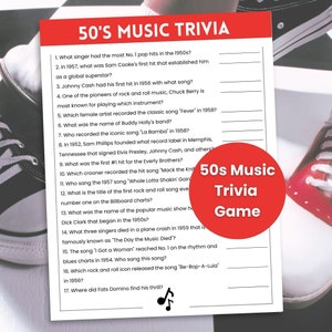 50er Jahre Musik Trivia Spiel, 50er Jahre Themenspiel, 50er Jahre Trivia, Jahrzehnte Trivia, Trivia Spiel für Erwachsene, Büro Partyspiel, Rock and Roll Trivia