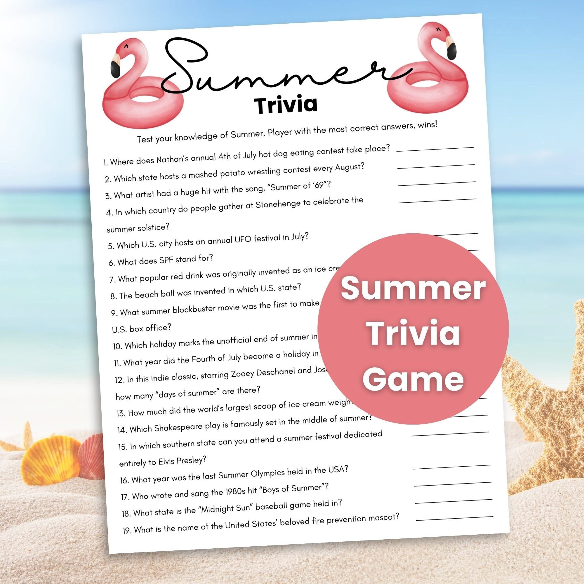 Summer Trivia Game, Printable Summer Trivia, Summer Party Game, Pool ...