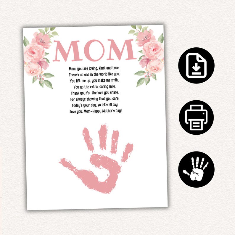 Mothers Day Handprint Art, Mom Handprint Craft, Mothers Day Poem ...