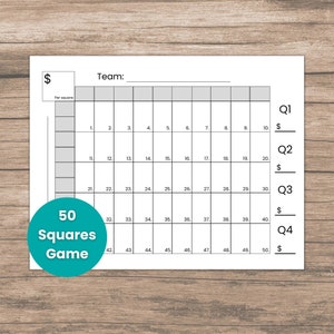 50 Squares Game Blank Template for Fundraisers, Sports Games, Football Parties, Office Pools and Sports Betting