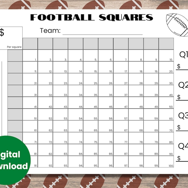 Free Printable Football Squares Etsy