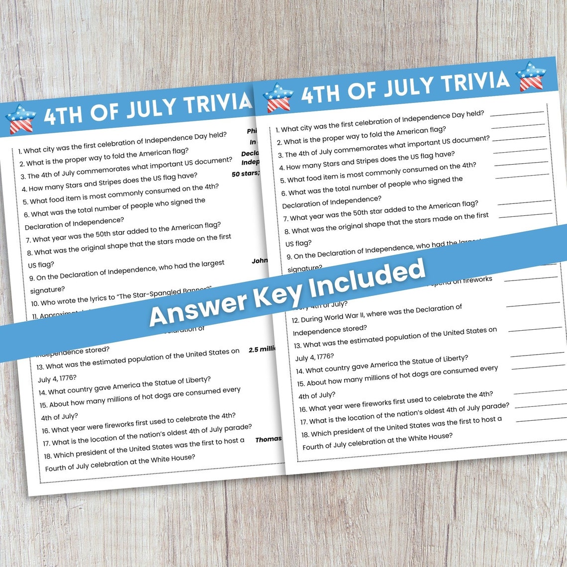 4th of July Trivia Game for Adults and Kids, 4th of July Printable ...