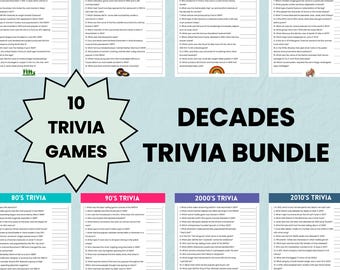 Decades Trivia Game, Trivia Questions, Pub Trivia, Adult Trivia, Decades Party Game, 90s Trivia, 80s Trivia