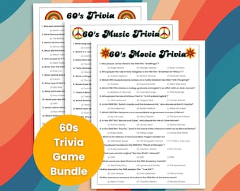 60er Jahre Trivia Game Bundle, 60er Musik Trivia, 60er Film Trivia, 60er Gesellschaftsspiele, Jahrzehnte Trivia, Team Gebäude Spiele, Seniorenspiele