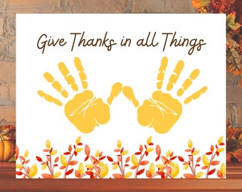 Give Thanks Handprint Craft, Fall Handprint Craft, Autumn Handprint Art, Thanksgiving Handprint Craft for Kids, Fall Preschool Craft