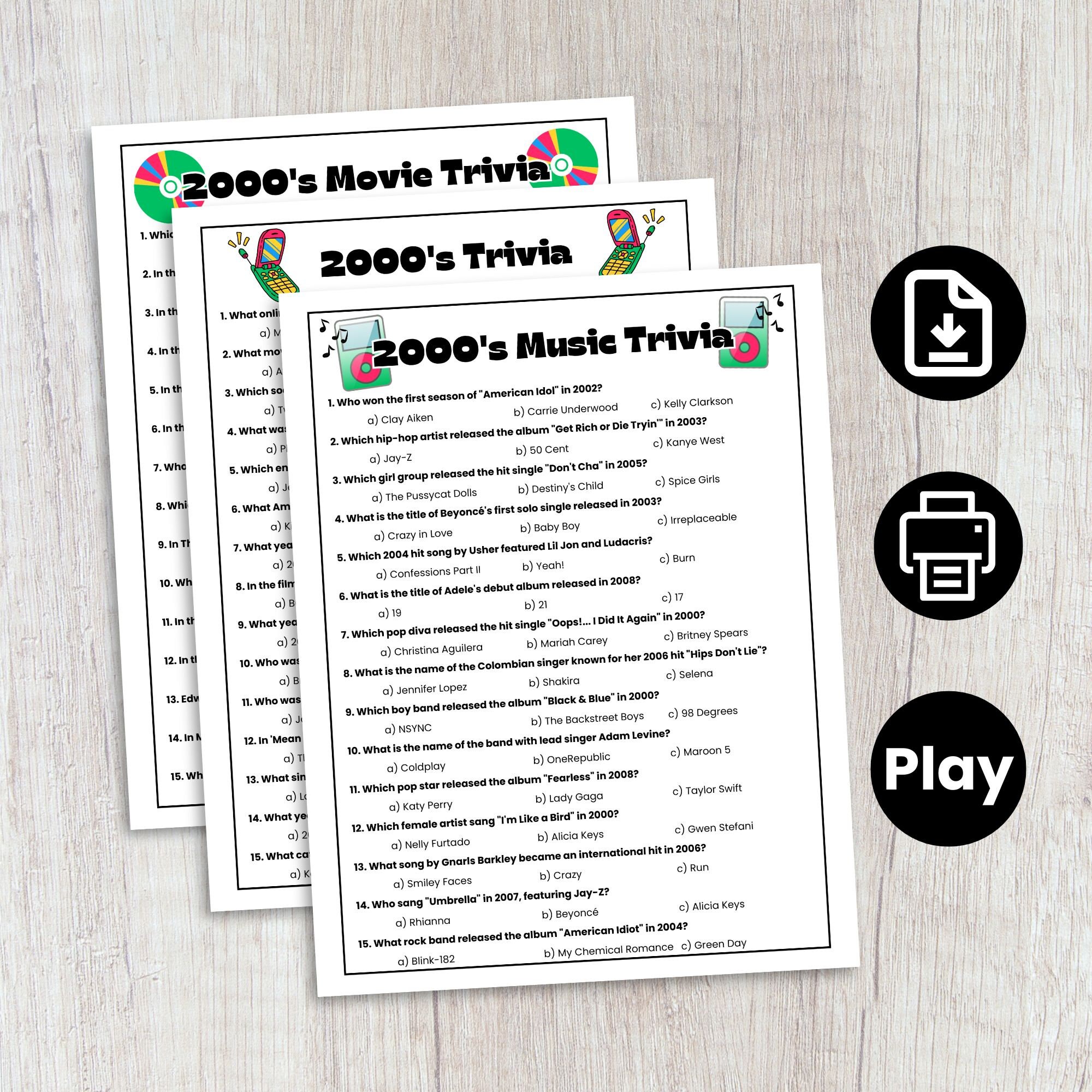 2000s Trivia Game Bundle, 2000s Music Trivia, 2000s Movie Trivia, 2000s ...
