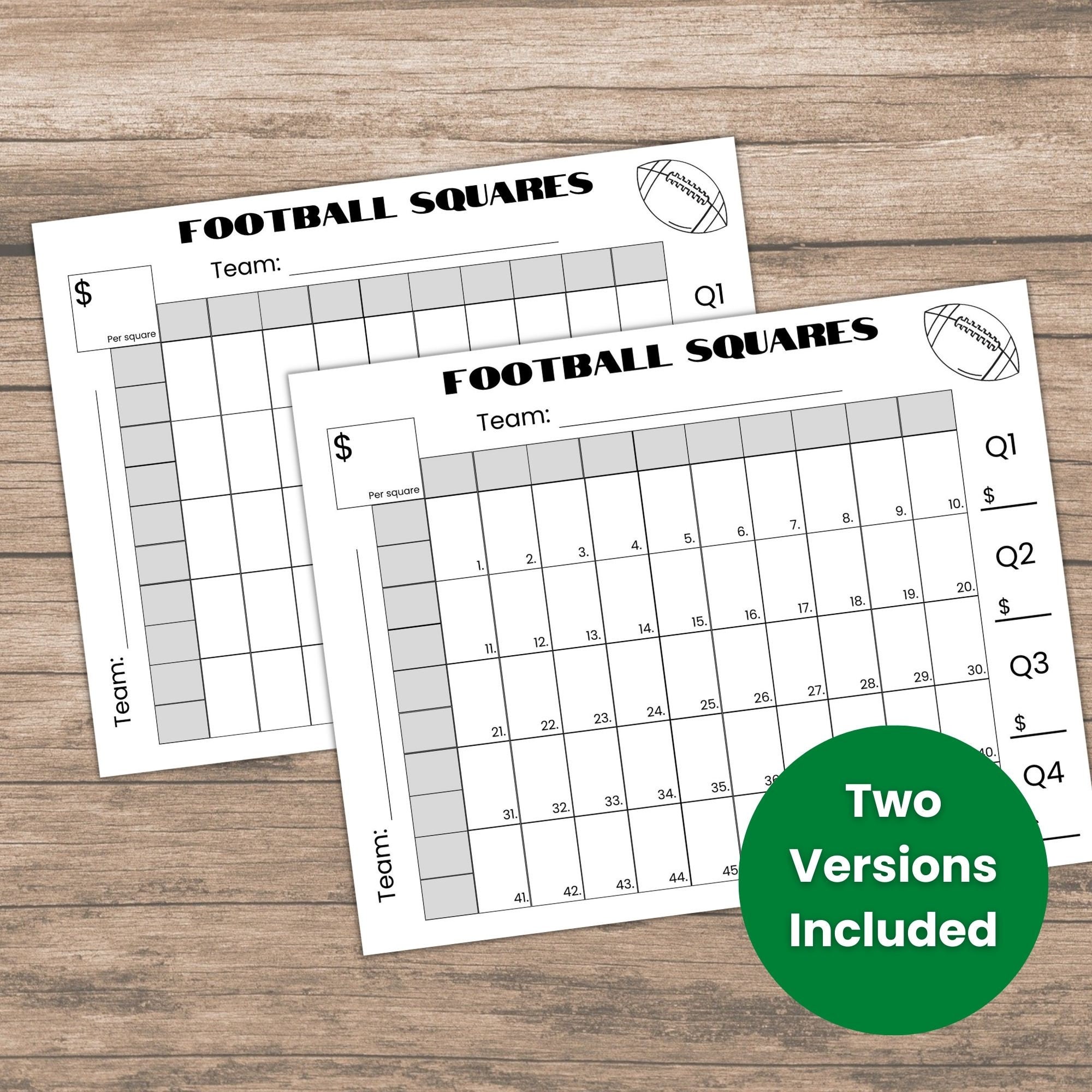 50 Squares Football Squares Game Printable, Football Fundraiser