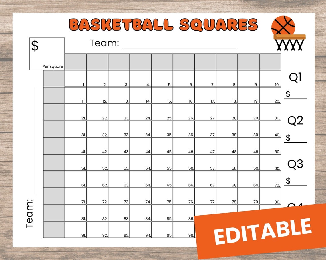 Editable Basketball Squares Game Printable Basketball Etsy