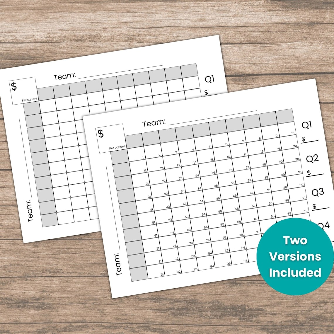 100 Squares Game Blank Template for Fundraisers, Sports Games and ...