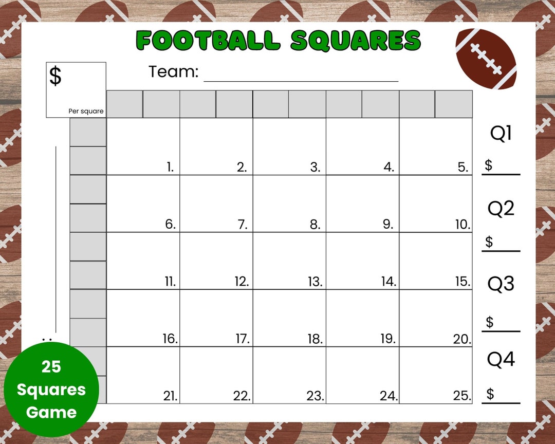 25 Squares Football Squares Game Printable Football - Etsy