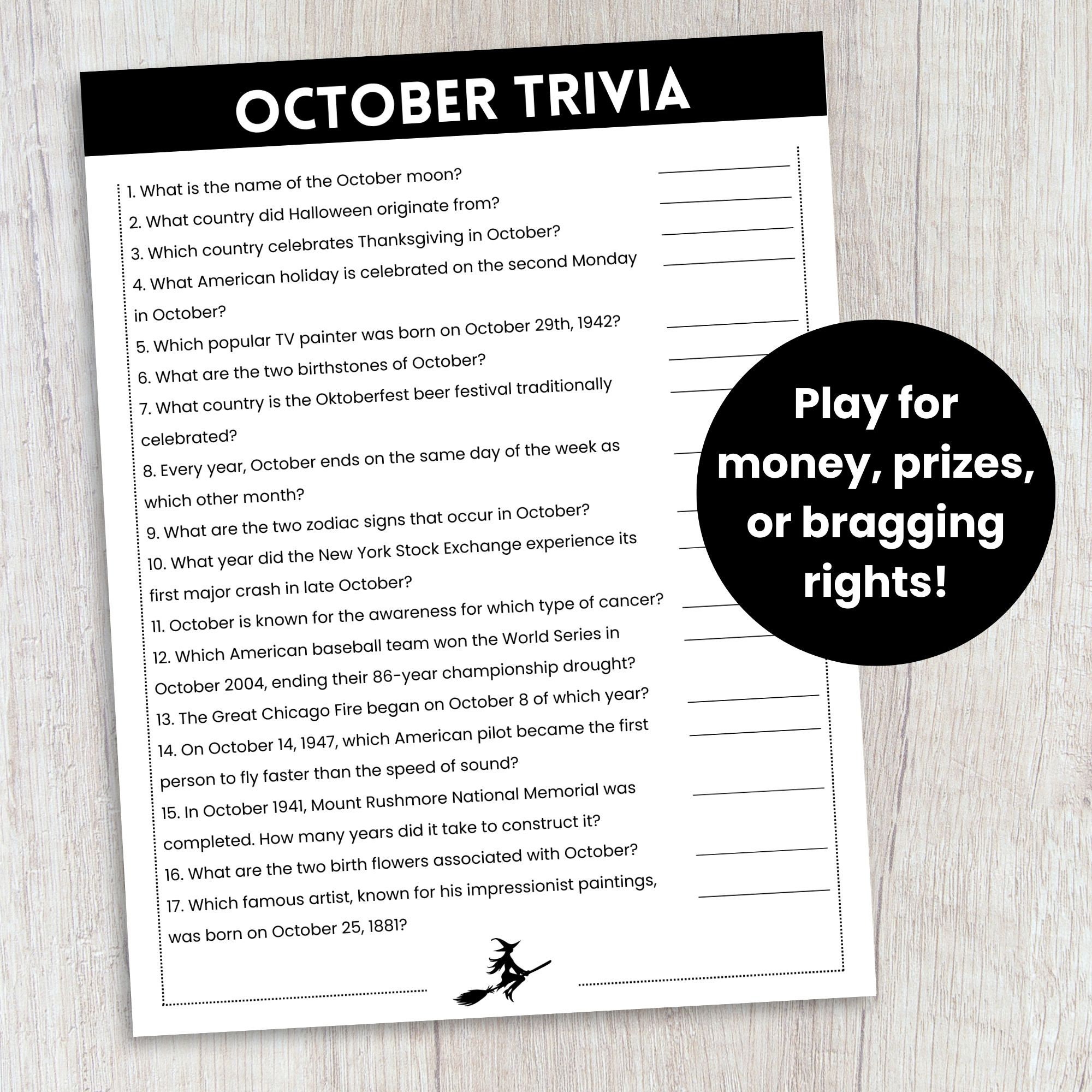 October Trivia Game, Halloween Trivia, Fall Trivia, Trivia Night ...