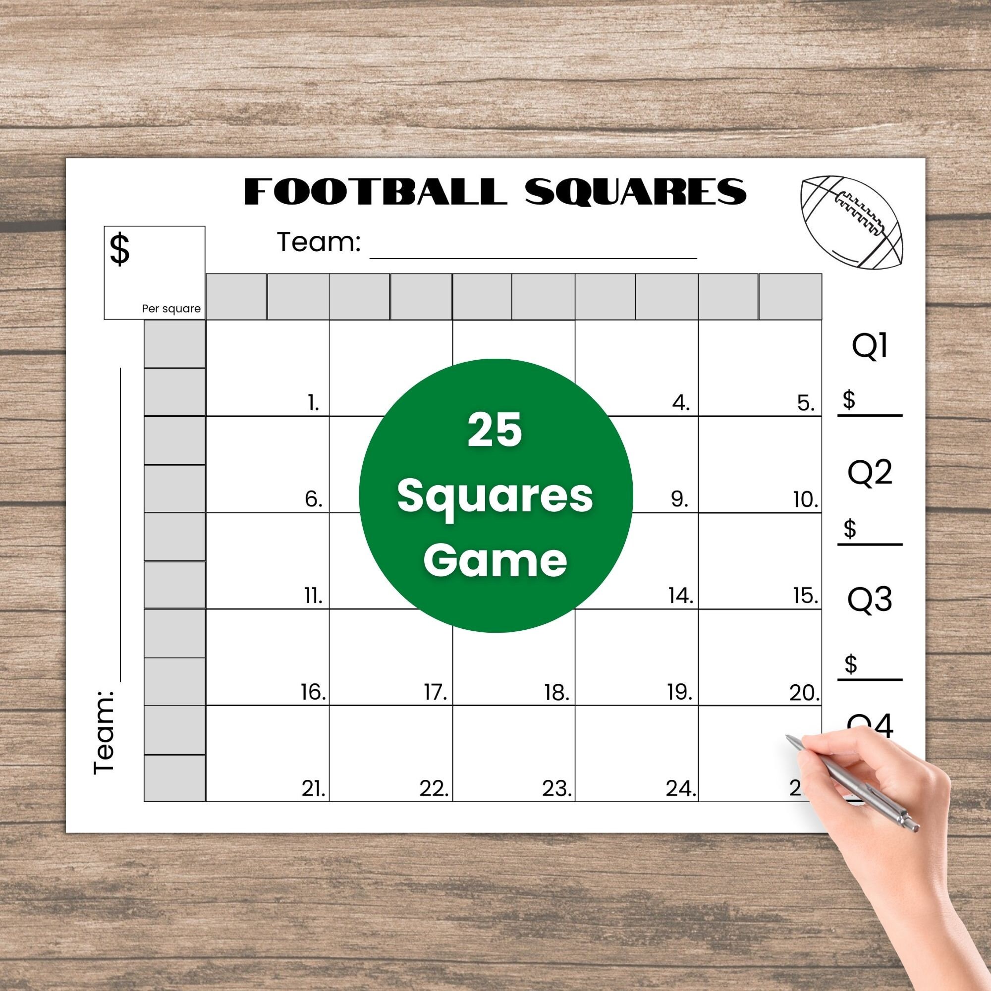 Editable 25 Football Squares Game Printable, Football Fundraiser ...