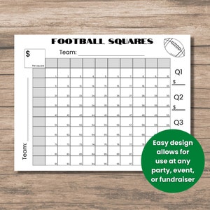Football Squares Game Printable Football Fundraiser Football Betting