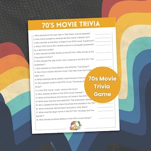 70s Movie Trivia Game, 70s Theme Party Game, Throwback Party Game, Decades Trivia, Birthday Trivia, Class Reunion Game, Trivia for Seniors