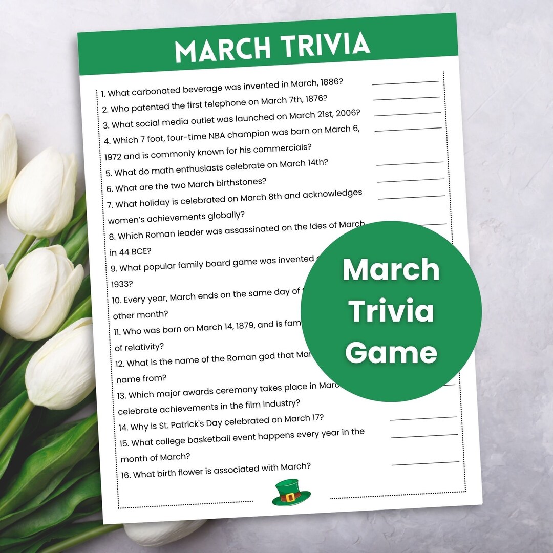 March Trivia Game, Spring Trivia, Trivia Night, Trivia Game for Kids ...