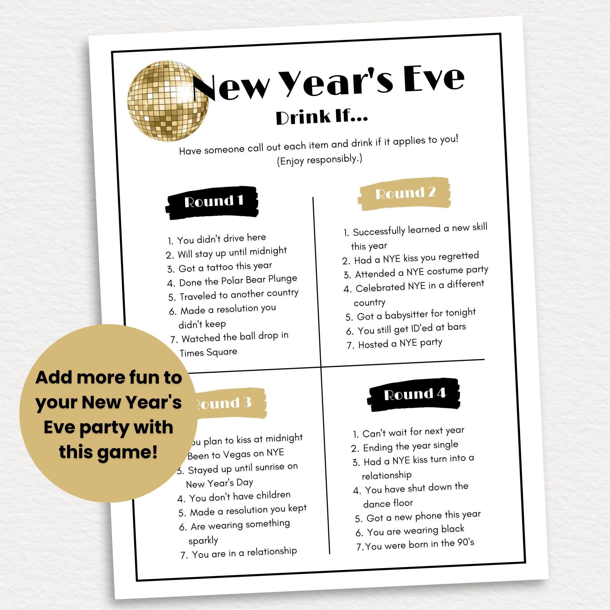 New Years Eve Drink If Game, NYE Games, New Years Eve Party Game ...