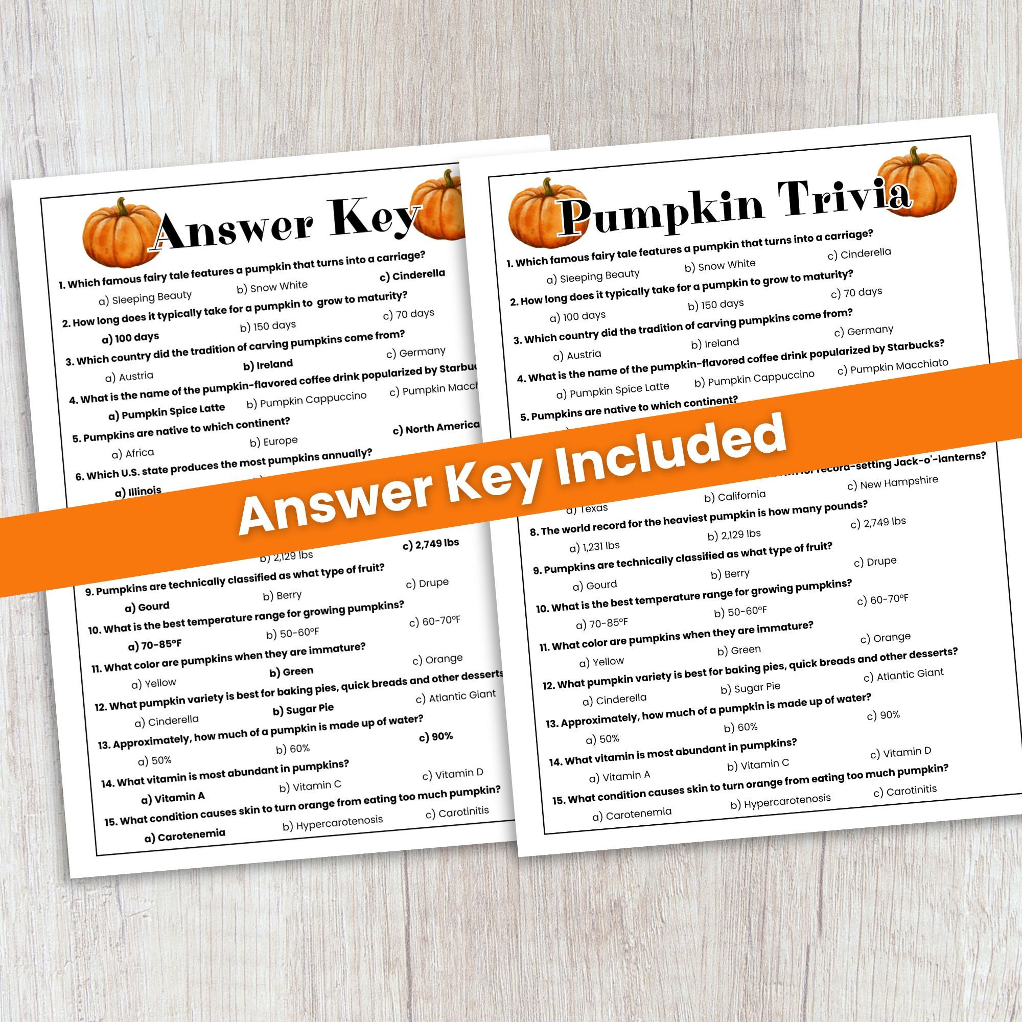 Pumpkin Trivia Game Fall Trivia Game Thanksgiving Game Autumn Trivia