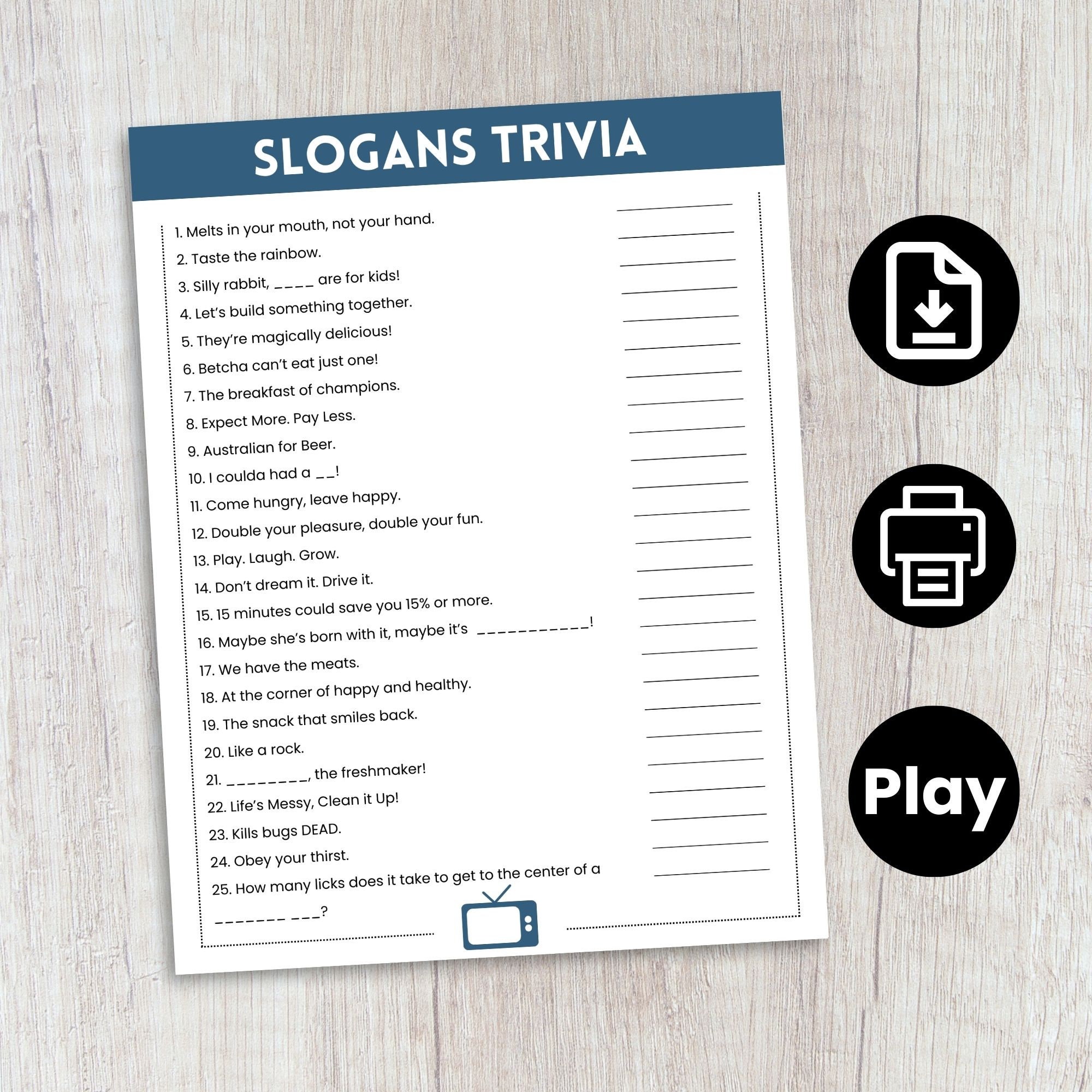 Slogans Trivia Game TV Commercial Trivia Trivia Game for - Etsy