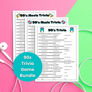 90s Trivia Game Bundle, 90s Music Trivia, 90s Movie Trivia, 90s Party Games, Decades Trivia, Multiple Choice Trivia