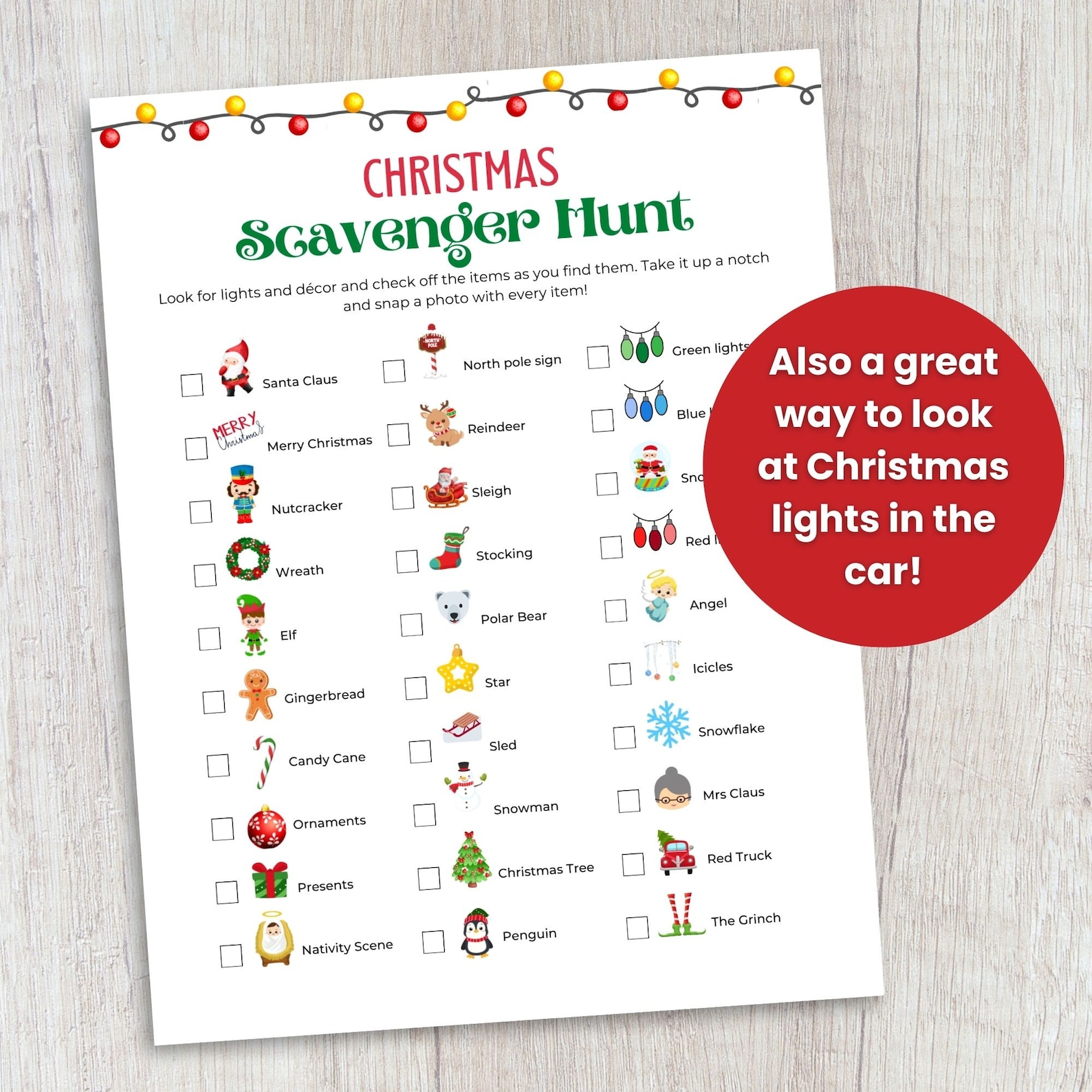 Christmas Lights Scavenger Hunt, Christmas Car Ride Game, Christmas