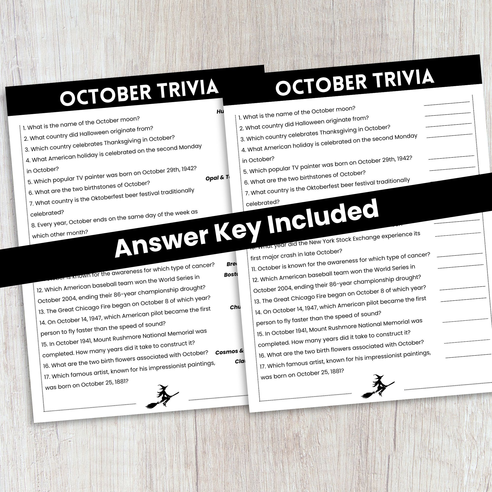 October Trivia Game, Halloween Trivia, Fall Trivia, Trivia Night ...
