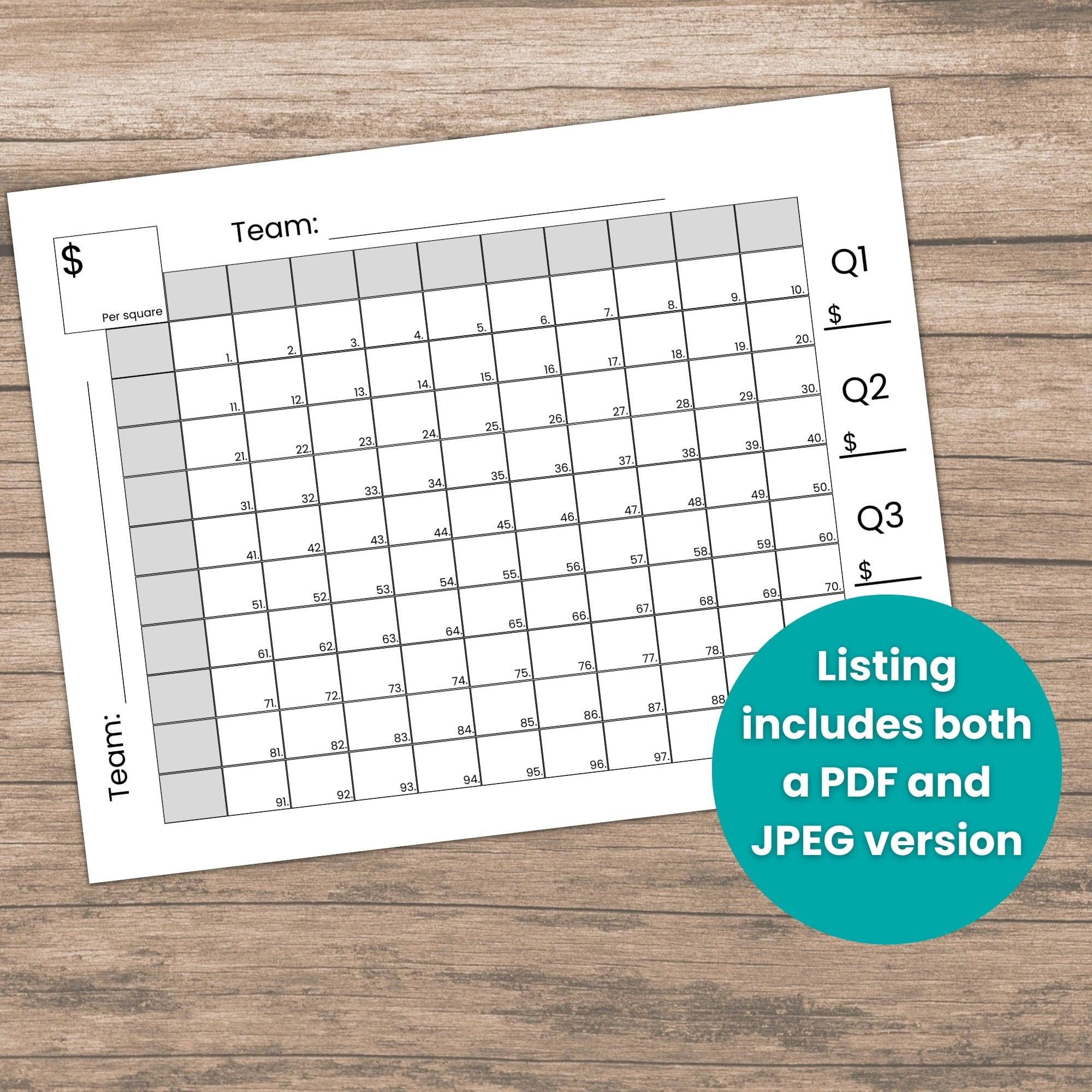 100 Squares Game Printable Poster Size 36x24 Inches, Good for ...
