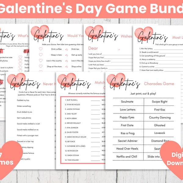 7 Galentines Day Party Games, Girls Night In Games Printable, Hen Party Games, Adult Party Games, Valentines Games Bundle