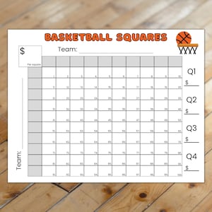 Basketball Quadrate Spiel druckbar, Basketball Fundraiser, Basketball Tipp Spiel, 100 Quadrate Spiel