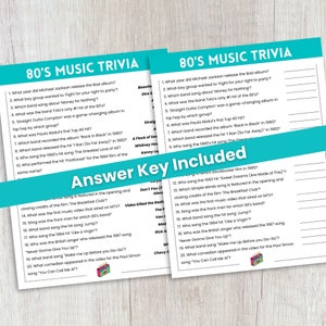 80s Music Trivia Game, 80s Theme Party Game, 80s Trivia, Decades Trivia ...