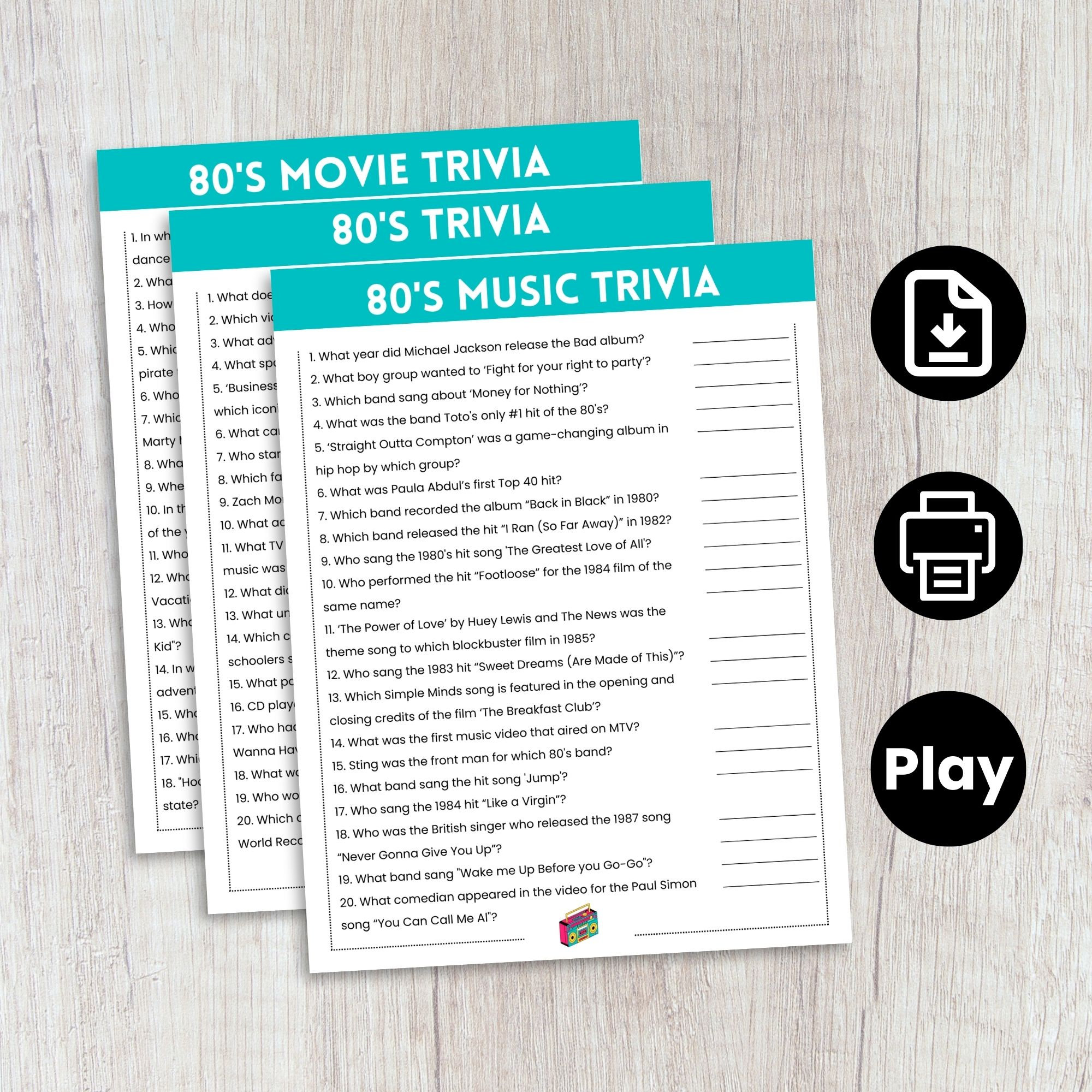 80s Trivia Game Bundle, 80s Music Trivia, 80s Movie Trivia, 80s Party ...