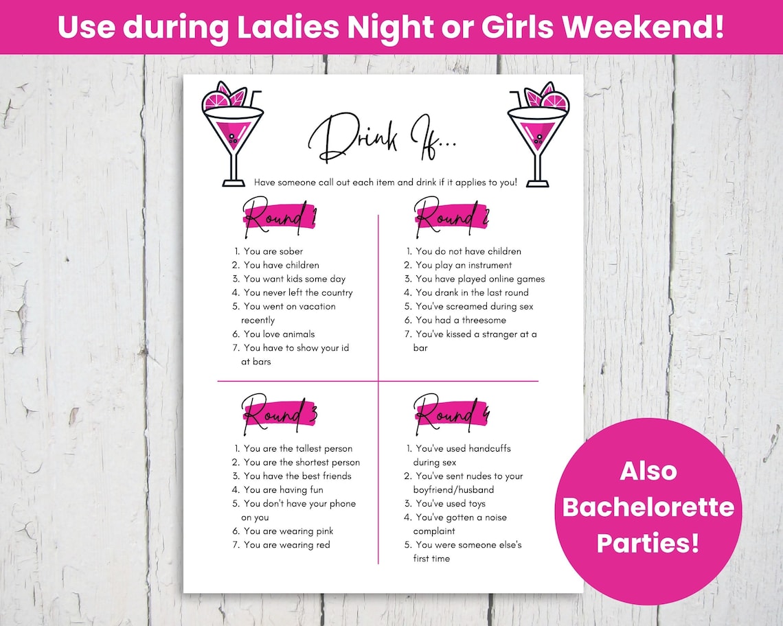 Drinking Game for Adults Printable, Drink If Party Game, Great for