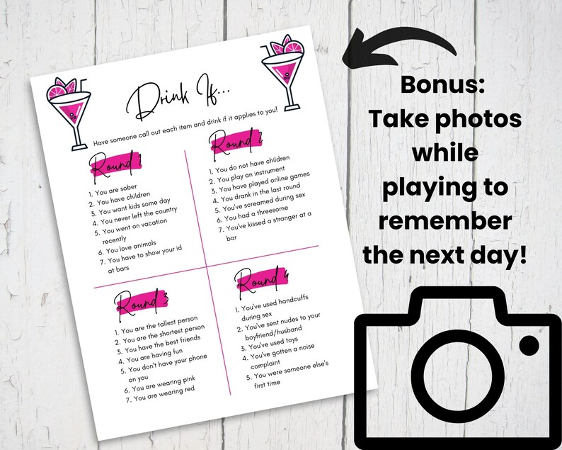 Drink If Party Game - Printable Wedding, Bridal Shower, Bachelorette...