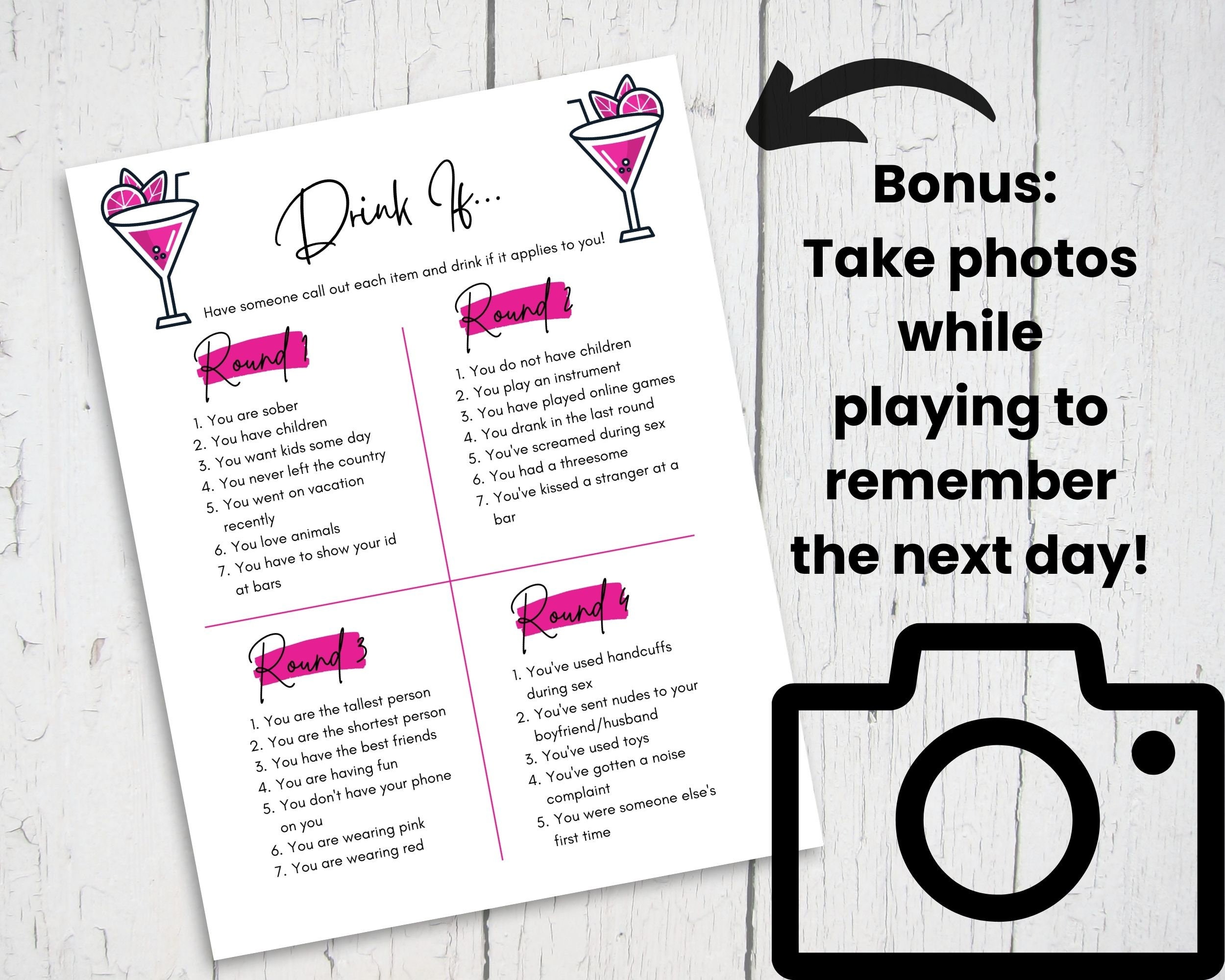 Drinking Game for Adults Printable, Drink If Party Game, Great for