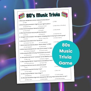 80s Music Trivia Game, 80s Theme Party Game, Decades Trivia, Music Party Game, Workplace Trivia, Birthday Trivia, Throwback Trivia