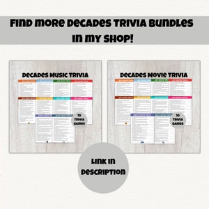 Decades Trivia Game, Trivia Questions, Pub Trivia, Adult Trivia, Decades Party Game, 90s Trivia