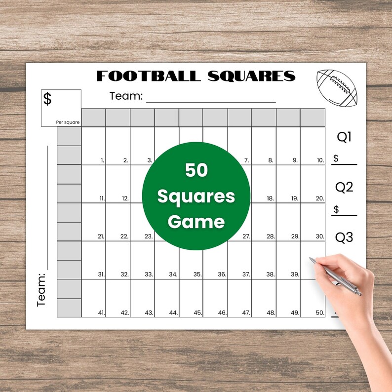 Editable 50 Football Squares Game Printable, Football Fundraiser