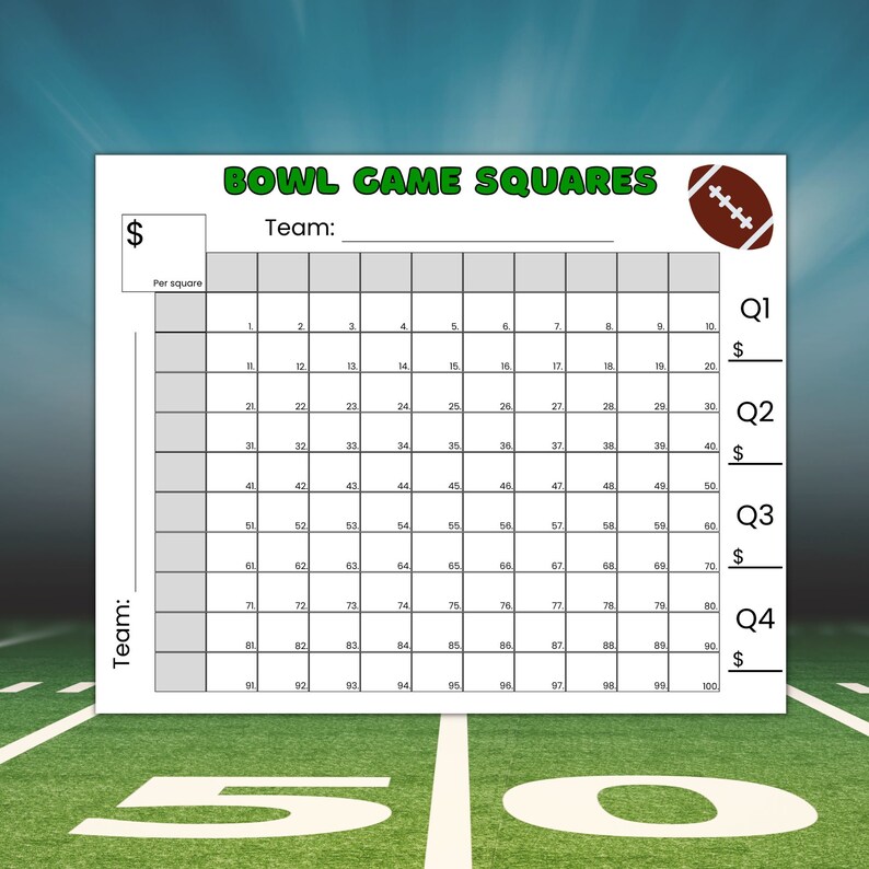 Bowl Game Football Squares Game Football Fundraiser Football Etsy Canada