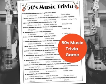50s Music Trivia Game, 50s Theme Party Game, Decades Trivia, Team Building Game, Office Party Game, Senior Citizen Games, Birthday Trivia