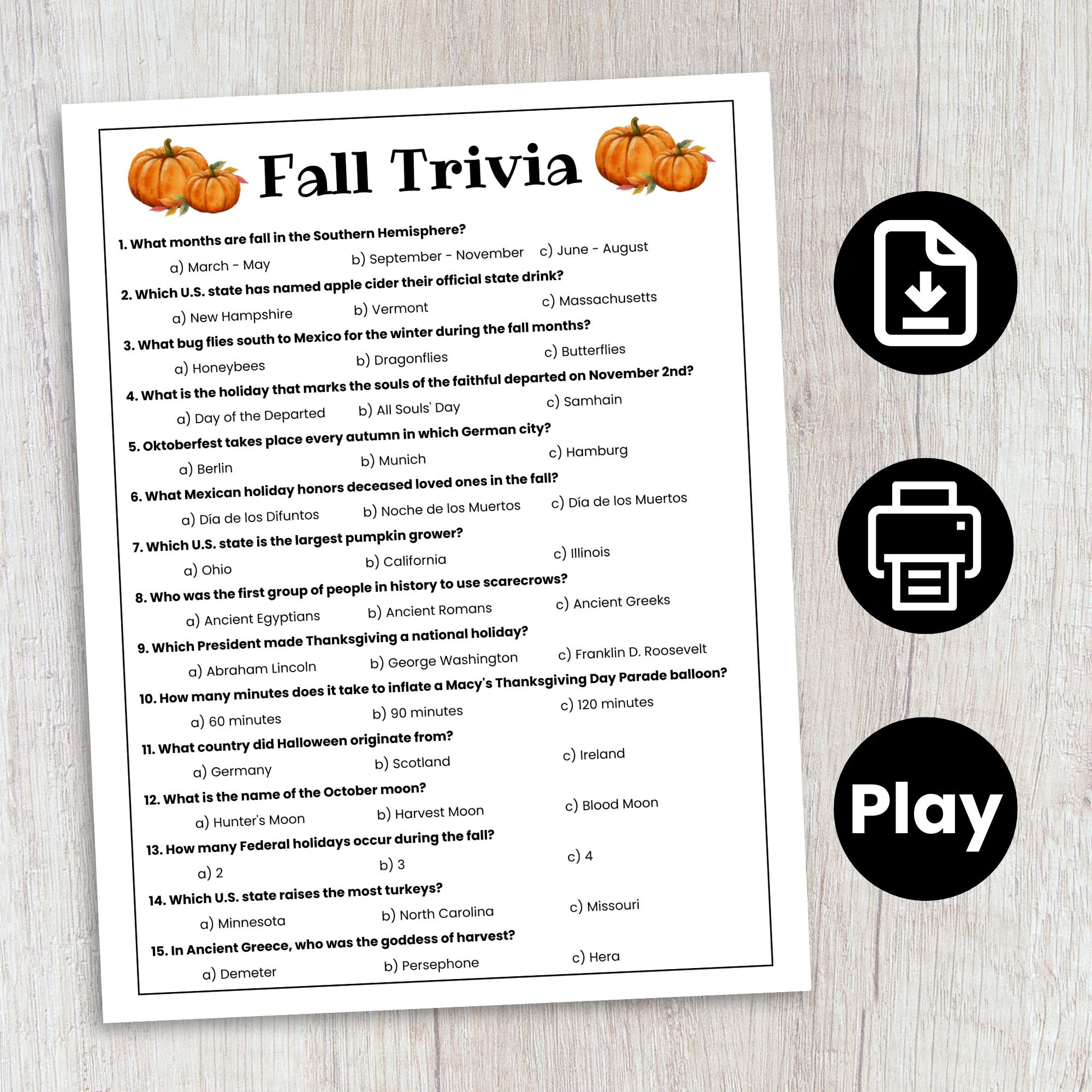 Fall Trivia Game, Holiday Trivia Game, Autumn Trivia Game, Fall Trivia ...