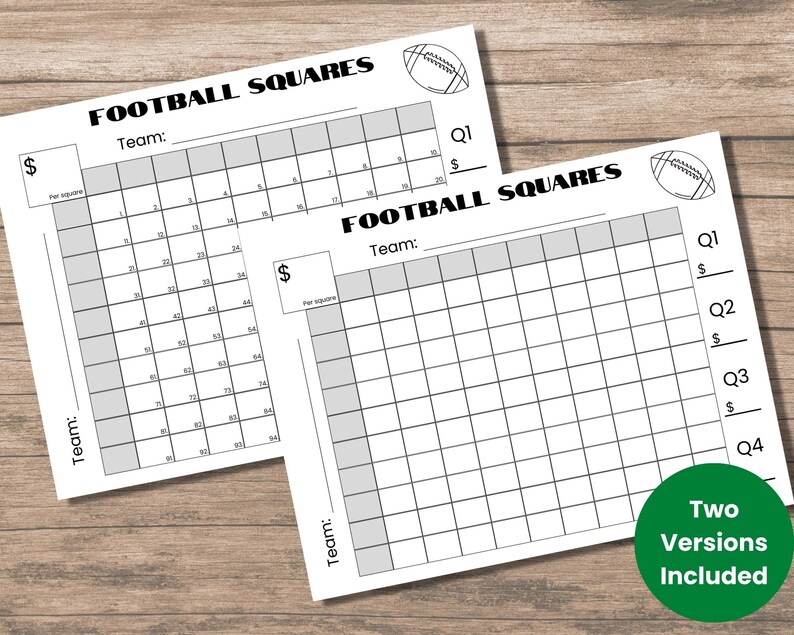 Football Squares Game Printable Football Fundraiser Football Etsy